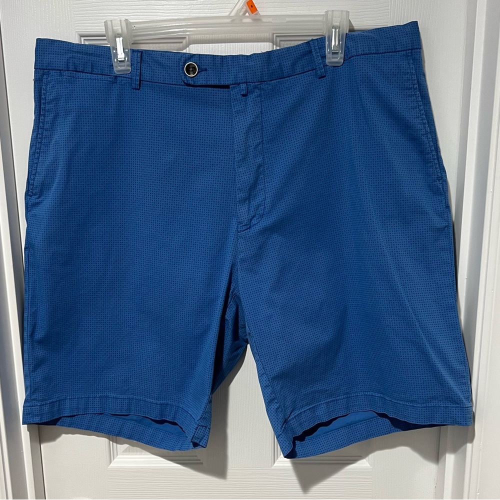 Peter Millar Crown Pilot Twill 9” Shorts Men's 40 Blue Print Flat Front Pima